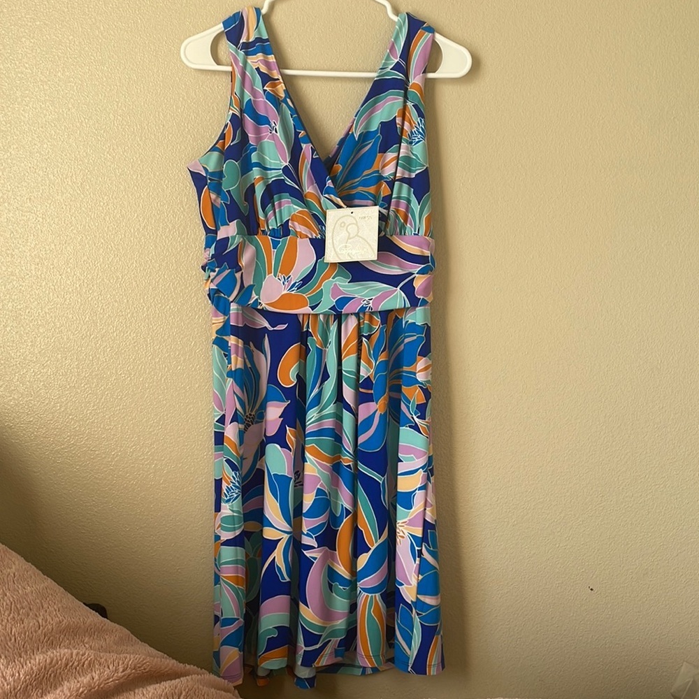 NWT Size Small Pappagallo Multicolored V Neck Dress